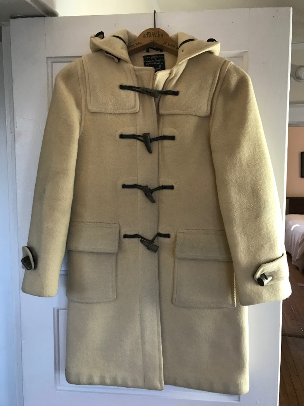 Vintage Gloverall Heavy Wool English Duffle Coat Women's Size 10 White‎ Cream
